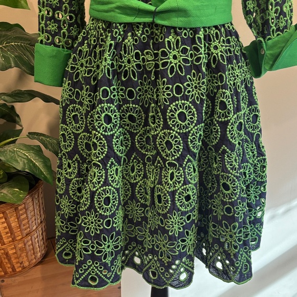 Gretchen Scott Designs Little Bo Peep Kelly Green and Navy Eyelet Dress - Picture 9 of 9